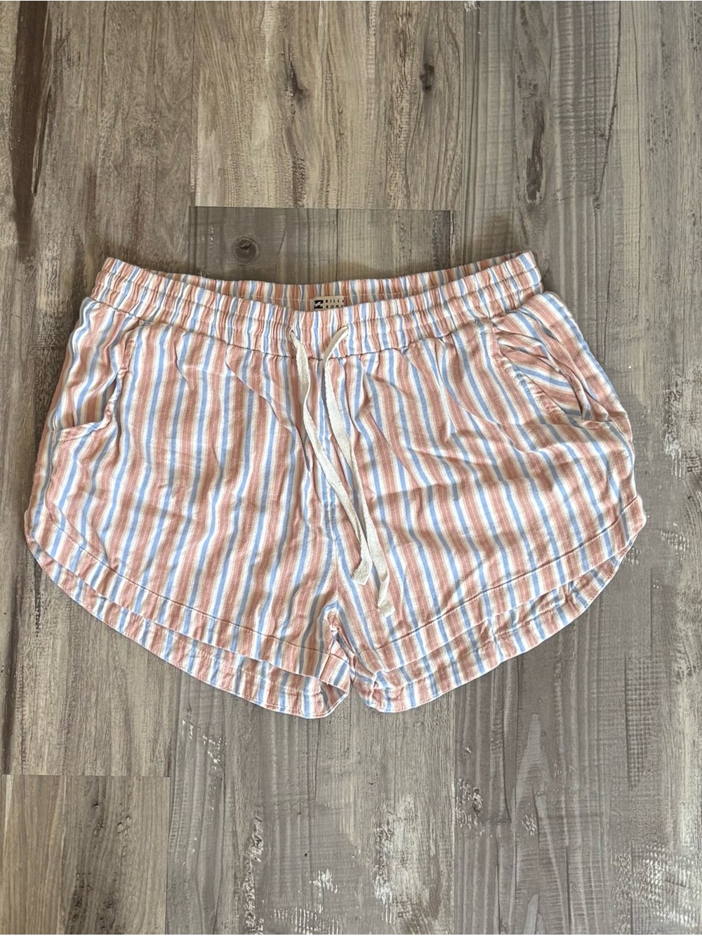 Billabong Striped Drawstring Women’s Shorts - White, Peach & Light Blue